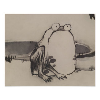 Japanese Frog Woodblock art Vegetables & Insects Poster