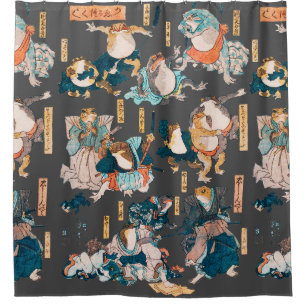 Japanese Frog Woodblock Print Kuniyoshi Ukiyo-e Shower Curtain