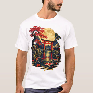 Japanese Full Moon Koi Pond Night T-Shirt