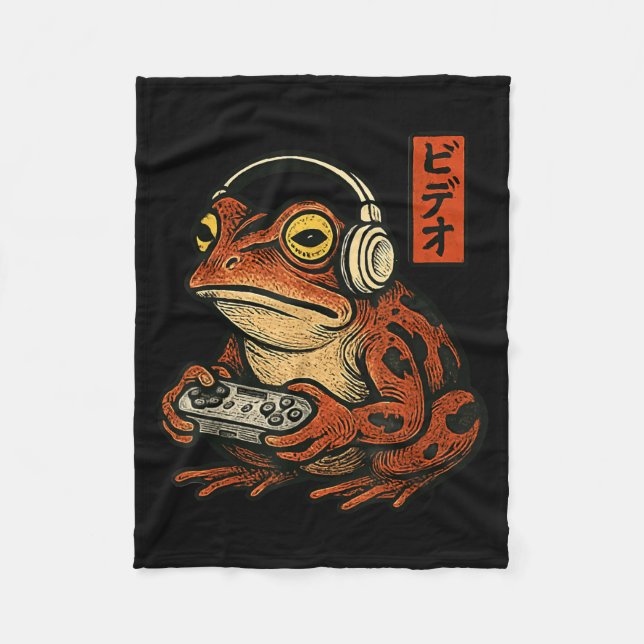 Japanese Gamer Frog Art Men Women Boys Funny Vinta Fleece Blanket (Front)