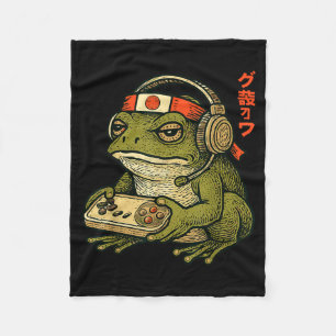 Japanese Gamer Frog Art Men Women Boys Funny Vinta Fleece Blanket