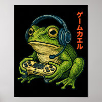 Japanese Gamer Frog Art Men Women Boys Funny Vinta