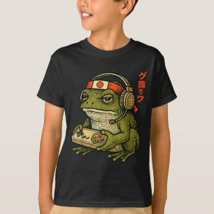 Japanese Gamer Frog Art Men Women Boys Funny Vinta T-Shirt