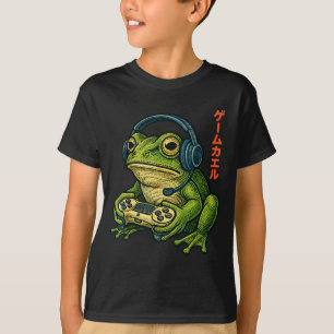 Japanese Gamer Frog Art Men Women Boys Funny Vinta T-Shirt