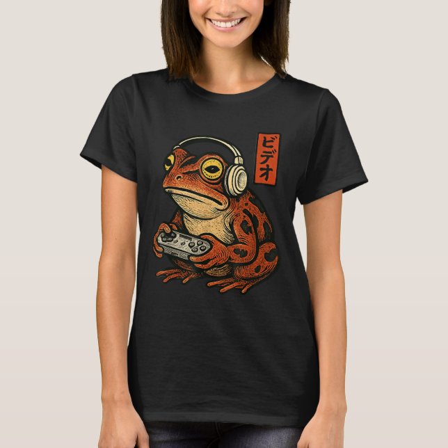 Japanese Gamer Frog Art Men Women Boys Funny Vinta T-Shirt (Front)