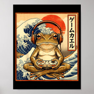 Japanese Gaming Frog Great Wave Artwork Poster