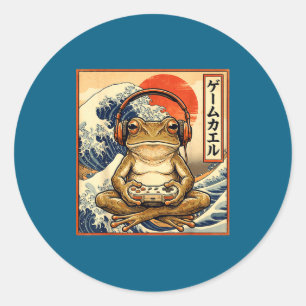 Japanese Gaming Frog Great Wave Classic Round Sticker
