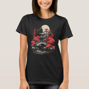 Japanese Garden Bridge Sunset Graphic Japanese Art T-Shirt