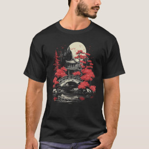 Japanese Garden Bridge Sunset Graphic Japanese Art T-Shirt