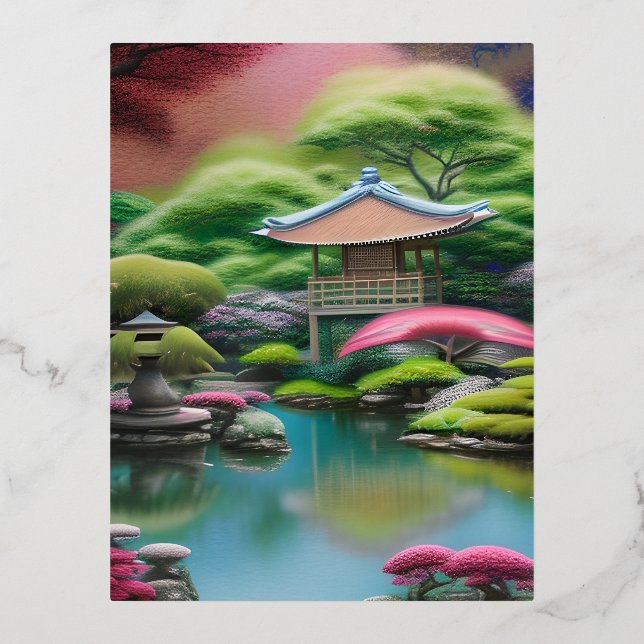 Japanese Garden Foil Holiday Postcard (Front)