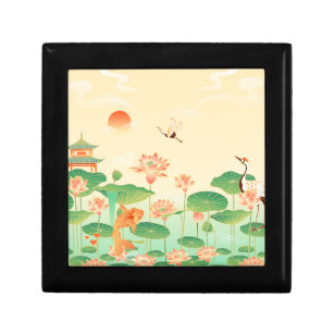 Japanese Garden Koi Pond and Waterlilies Art Gift Box