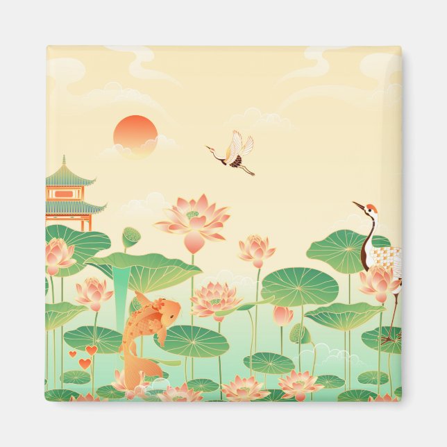 Japanese Garden Koi Pond and Waterlilies Art Magnet (Front)