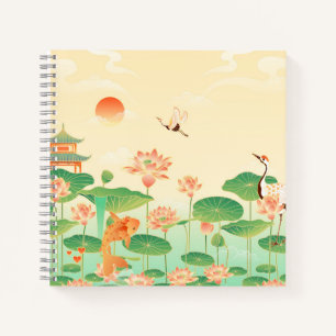 Japanese Garden Koi Pond and Waterlilies Art Notebook