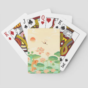 Japanese Garden Koi Pond and Waterlilies Art Playing Cards