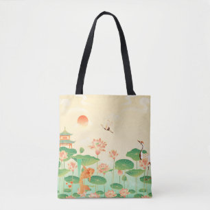 Japanese Garden Koi Pond and Waterlilies Art Tote Bag