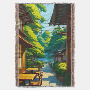 Japanese Garden Outdoor Cafe Throw Blanket