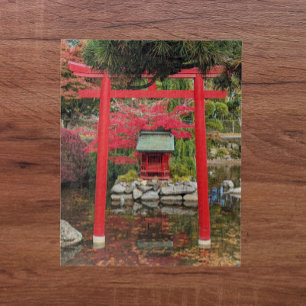 Japanese Garden Pond Red Torii Gate Jigsaw Puzzle