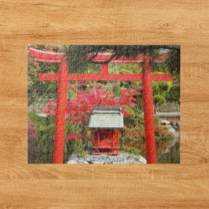 Japanese Garden Red Torii Gate and Shrine Photo Jigsaw Puzzle