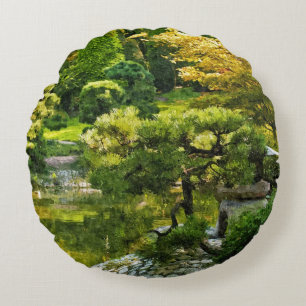 Japanese Garden - Traditional Aesthetic Round Cushion