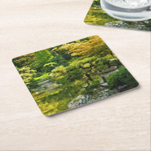Japanese Garden - Traditional Aesthetic Square Paper Coaster