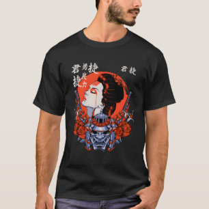 Japanese Geisha And Samurai Art Print Stoic Fighte T-Shirt
