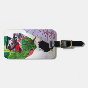 Japanese Geisha art with kimono and umbrella Luggage Tag