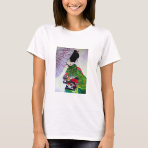 Japanese Geisha art with kimono and umbrella T-Shirt