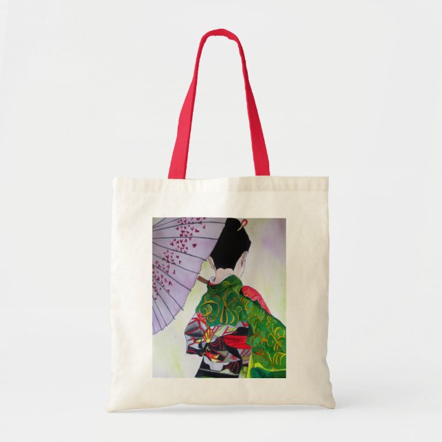 Japanese Geisha art with kimono and umbrella Tote Bag (Front)