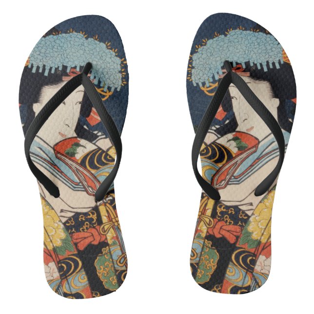 Japanese Geisha Asian Trendy Vintage Art Colourful Jandals (Footbed)