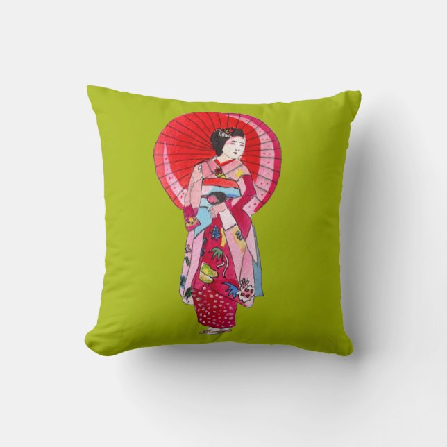 Japanese Geisha cute kimono original art Cushion (Front)