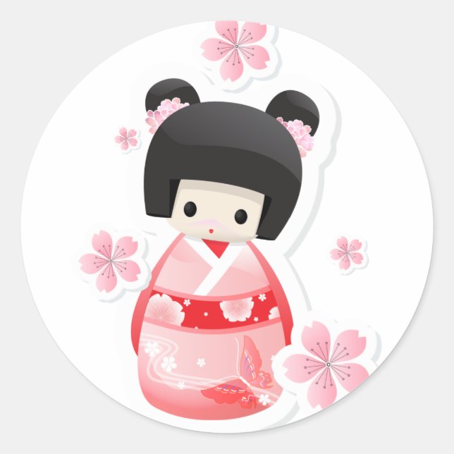 Japanese Geisha Doll - buns series Classic Round Sticker (Front)