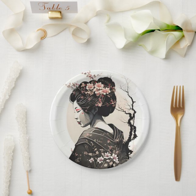 Japanese Geisha Floral Party Design Sakura -  Paper Plate (Wedding)