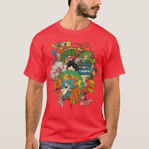 Japanese Geisha Girl and Dragon Cherry Blossom  T-Shirt