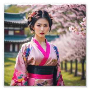 Japanese Geisha Girl in Beautiful Surroundings Photo Print
