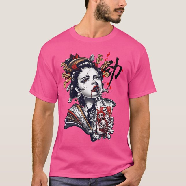 Japanese Geisha Girl Vaporwave Cyberpunk Popart Ur T-Shirt (Front)