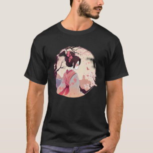 Japanese Geisha girl with falling cherry blossom f T-Shirt