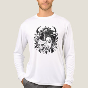 Japanese Geisha Hannya Mask Demon Line Art Tri-Blend Shirt