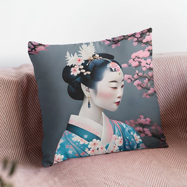 Japanese Geisha In A Cherry Blossom Garden Cushion (Creator Uploaded)