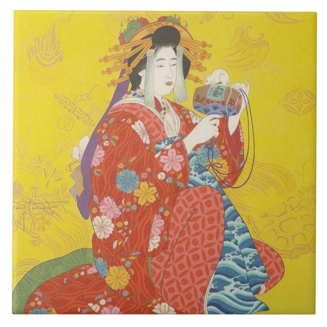 Japanese Geisha Lady Ceramic Tile (Front)