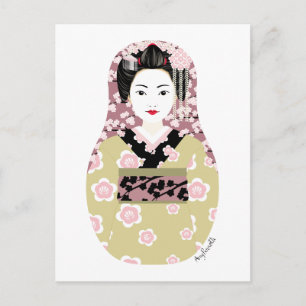 Japanese Geisha Matryoshka Postcard