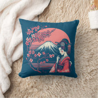 Japanese Geisha Mount Fuji Cherry Blossom Trees