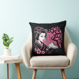 Japanese Geisha Mount Fuji Japanese Cherry Blossom Cushion