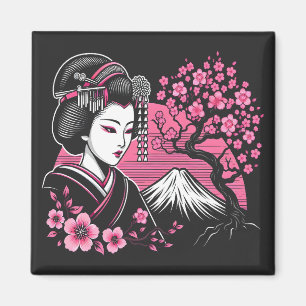 Japanese Geisha Mount Fuji Japanese Cherry Blossom Magnet