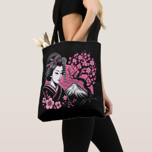 Japanese Geisha Mount Fuji Japanese Cherry Blossom Tote Bag