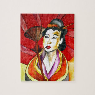 Japanese Geisha original art watercolor painting Jigsaw Puzzle