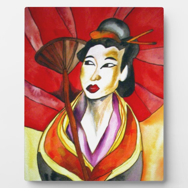 Japanese Geisha original art watercolor painting Plaque (Front)