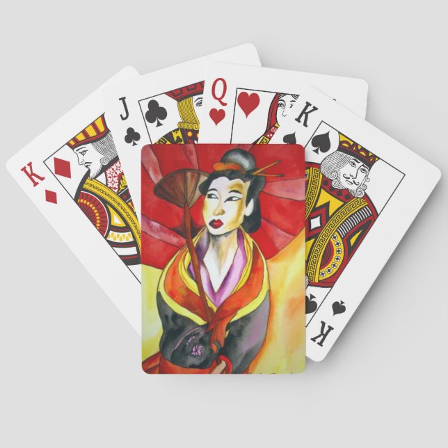 Japanese Geisha original art watercolor painting Playing Cards (Back)