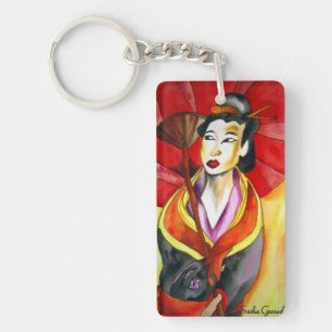 Japanese Geisha original watercolor art painting Key Ring