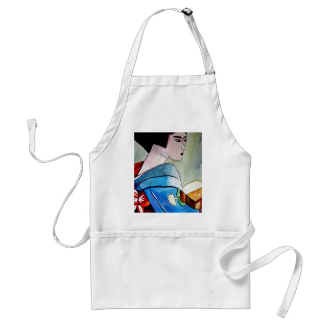Japanese Geisha original watercolor art painting Standard Apron (Front)