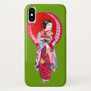 Japanese Geisha red kimono cute art Case-Mate iPhone Case